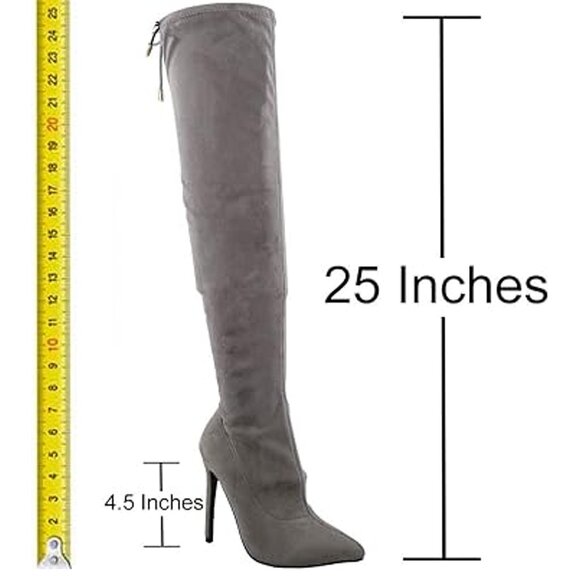 Pointed Toe Gray Over-the-Knee Stiletto Boots – Suede Finish  Statement Style - Picture 4 of 9